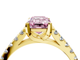 Yellow gold Fancy Pink Emerald  Cut Pavé Band Solitaire Ring with Four-Prong Setting_29