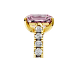 Yellow gold Fancy Pink Emerald  Cut Pavé Band Solitaire Ring with Four-Prong Setting_30