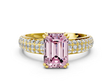 Yellow gold Fancy Pink Emerald  Cut Pave Diamond Engagement Ring with Channel Set Band and Four-Prong Setting_21