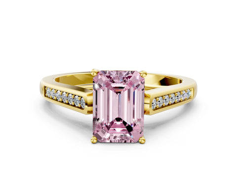 Yellow gold Fancy Pink Emerald Cut Solitaire Cathedral Diamond Engagement Ring with Channel-Set Band and Four-Prong Setting_3