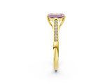 Yellow gold Fancy Pink Emerald Cut Solitaire Cathedral Diamond Engagement Ring with Channel-Set Band and Four-Prong Setting_5
