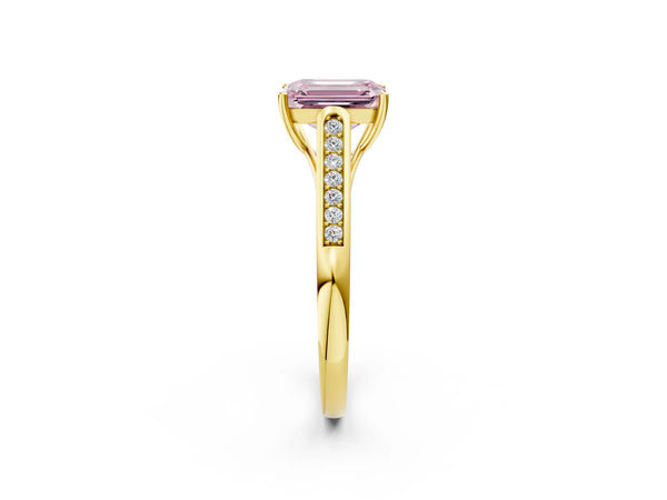 Yellow Gold Emerald Cut Cathedral Solitaire Engagement Ring Setting for Fancy Pink Center