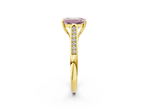 Yellow gold Fancy Pink Emerald Cut Solitaire Cathedral Diamond Engagement Ring with Channel-Set Band and Four-Prong Setting_5