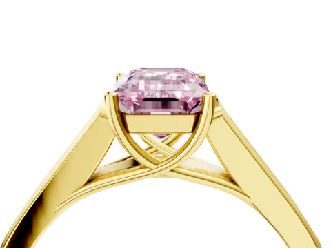 Yellow gold Fancy Pink Emerald Cut Solitaire Cathedral Diamond Engagement Ring with Channel-Set Band and Four-Prong Setting_7