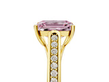 Yellow gold Fancy Pink Emerald Cut Solitaire Cathedral Diamond Engagement Ring with Channel-Set Band and Four-Prong Setting_8