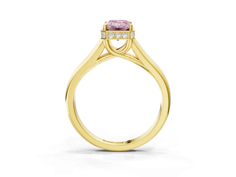 Yellow gold Fancy Pink Emerald Cut Solitaire Diamond Engagement Ring with Four-Prong Setting and Tapered Band_3