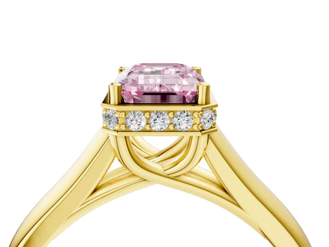 Yellow gold Fancy Pink Emerald Cut Solitaire Diamond Engagement Ring with Four-Prong Setting and Tapered Band_4