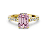 Yellow gold Fancy Pink Emerald Cut Solitaire Diamond Engagement Ring with Pavé Band and Six-Prong Setting_12