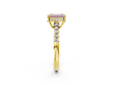 Yellow gold Fancy Pink Emerald Cut Solitaire Diamond Engagement Ring with Pavé Band and Six-Prong Setting_14