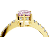 Yellow gold Fancy Pink Emerald Cut Solitaire Diamond Engagement Ring with Pavé Band and Six-Prong Setting_16