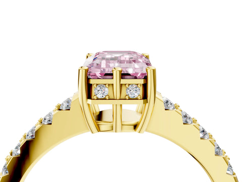Yellow gold Fancy Pink Emerald Cut Solitaire Diamond Engagement Ring with Pavé Band and Six-Prong Setting_16