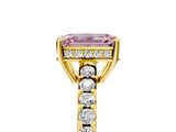 Yellow gold Fancy Pink Emerald Cut Solitaire Diamond Engagement Ring with Pavé Band and Six-Prong Setting_17