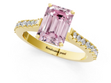 Yellow gold Fancy Pink Emerald  Cut Solitaire Diamond Engagement Ring with Pave Band and Four-Prong Setting_182