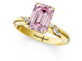Yellow gold Fancy Pink Emerald Cut Solitaire Diamond Engagement Ring with Twisted Pave Band and Four-Prong Setting_4