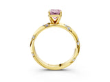 Yellow gold Fancy Pink Emerald Cut Solitaire Diamond Engagement Ring with Twisted Pave Band and Four-Prong Setting_6