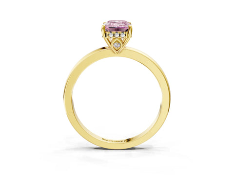 Yellow gold Fancy Pink Emerald Cut Solitaire Diamond Ring with Prong Setting and Plain Band_3