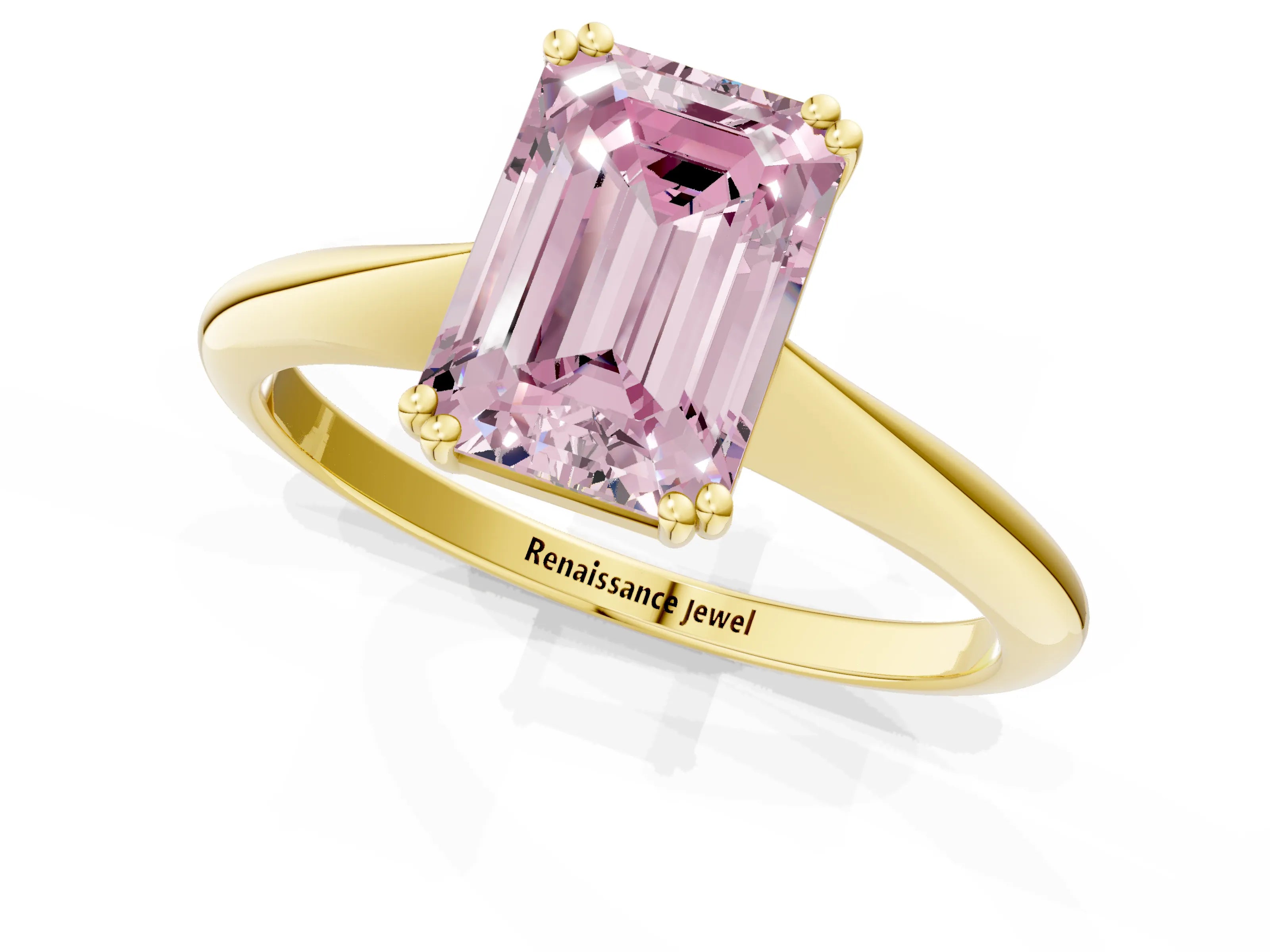 Yellow gold Fancy Pink Emerald Cut Solitaire Diamond Ring with Six-Prong Setting and Classic Band_1