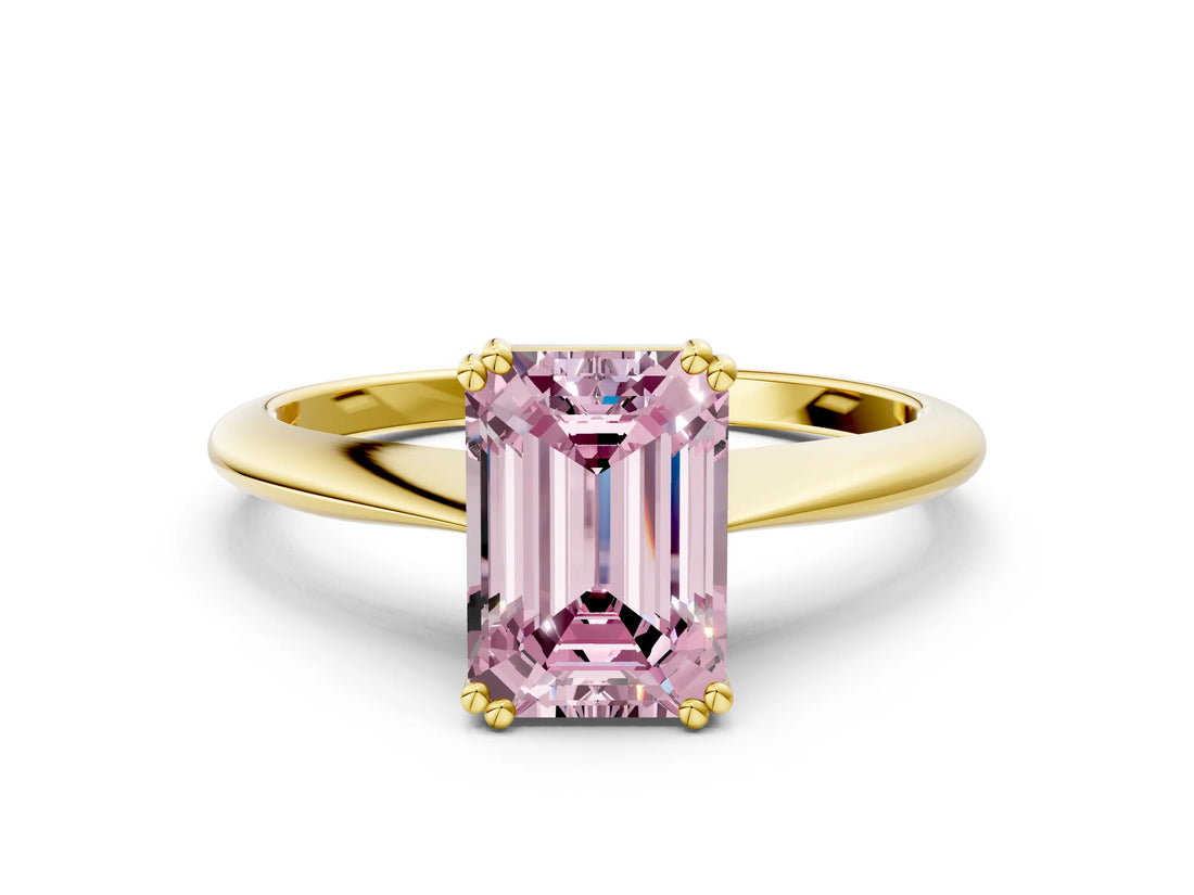 Yellow gold Fancy Pink Emerald Cut Solitaire Diamond Ring with Six-Prong Setting and Classic Band_12