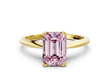 Yellow gold Fancy Pink Emerald Cut Solitaire Diamond Ring with Six-Prong Setting and Classic Band_12