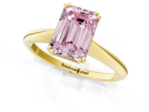 Yellow gold Fancy Pink Emerald Cut Solitaire Diamond Ring with Six-Prong Setting and Classic Band_1