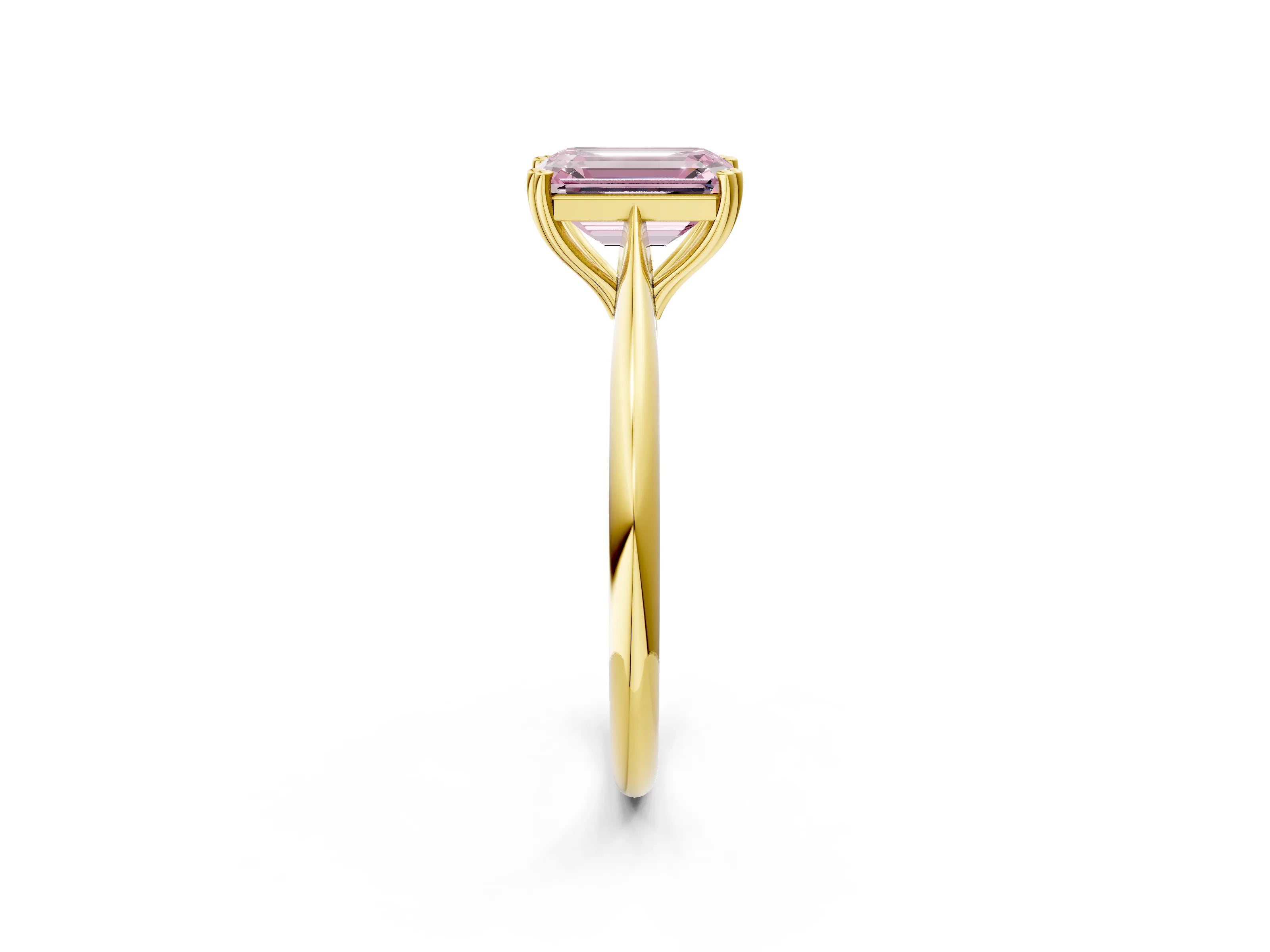 Yellow gold Fancy Pink Emerald Cut Solitaire Diamond Ring with Six-Prong Setting and Classic Band_2