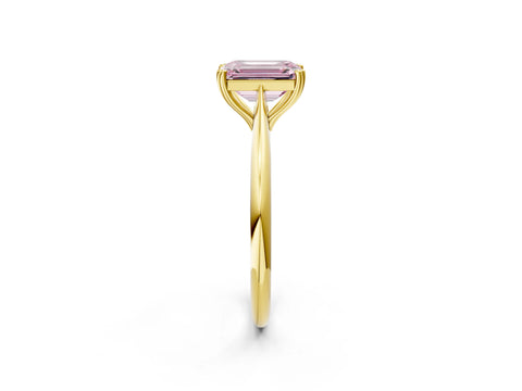 Yellow gold Fancy Pink Emerald Cut Solitaire Diamond Ring with Six-Prong Setting and Classic Band_2