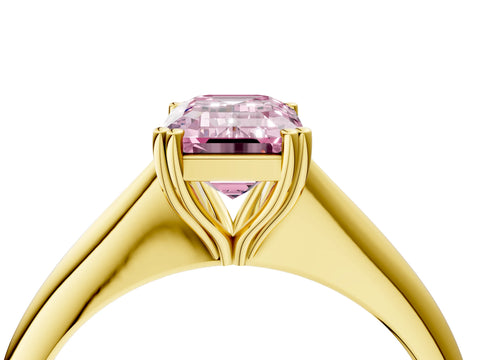 Yellow gold Fancy Pink Emerald Cut Solitaire Diamond Ring with Six-Prong Setting and Classic Band_4