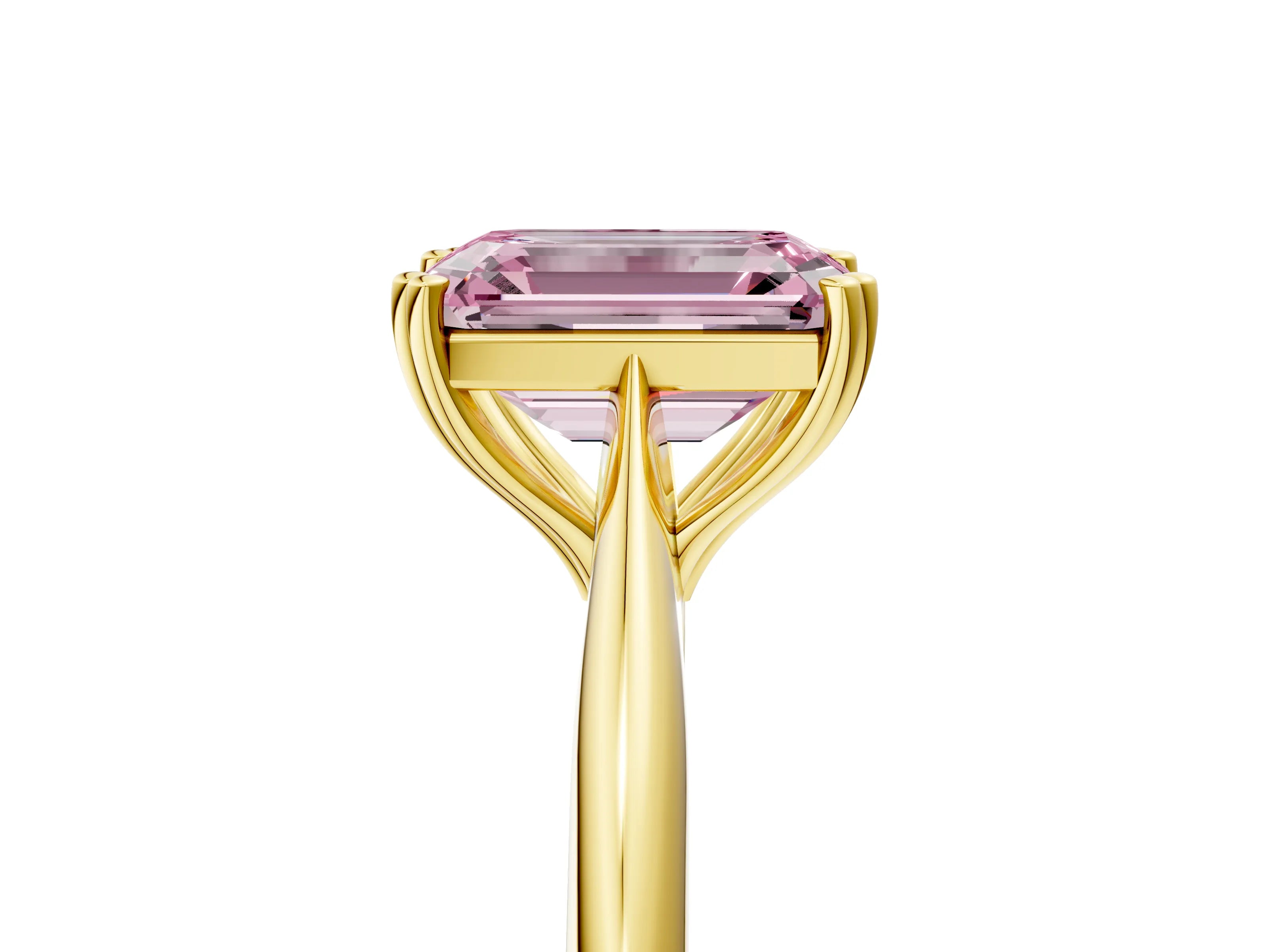 Yellow gold Fancy Pink Emerald Cut Solitaire Diamond Ring with Six-Prong Setting and Classic Band_5