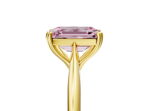 Yellow gold Fancy Pink Emerald Cut Solitaire Diamond Ring with Six-Prong Setting and Classic Band_5