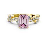 Yellow gold Fancy Pink Emerald  Cut Solitaire Diamond Twisted Band with Pave Setting_48