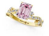 Yellow gold Fancy Pink Emerald  Cut Solitaire Diamond Twisted Band with Pave Setting_49