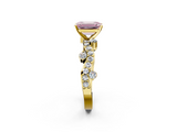 Yellow gold Fancy Pink Emerald  Cut Solitaire Diamond Twisted Band with Pave Setting_50