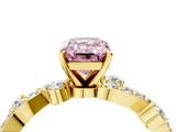 Yellow gold Fancy Pink Emerald  Cut Solitaire Diamond Twisted Band with Pave Setting_52
