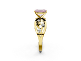 Yellow gold Fancy Pink Emerald  Cut Solitaire Diamond with Side Stones on Criss-Cross Band and Four-Prong Setting_5