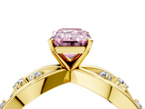 Yellow gold Fancy Pink Emerald  Cut Solitaire Diamond with Side Stones on Criss-Cross Band and Four-Prong Setting_7