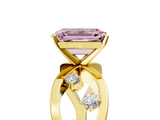 Yellow gold Fancy Pink Emerald  Cut Solitaire Diamond with Side Stones on Criss-Cross Band and Four-Prong Setting_8