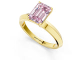 Yellow gold Fancy Pink Emerald  Cut Solitaire Engagement Ring with Flat Band and Four-Prong Setting 1