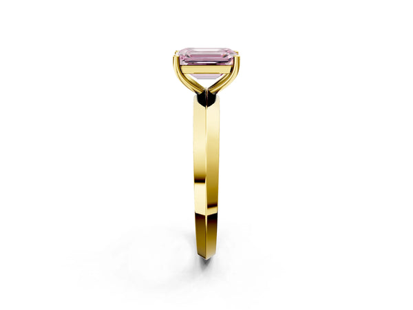 Yellow gold Fancy Pink Emerald  Cut Solitaire Engagement Ring with Flat Band and Four-Prong Setting