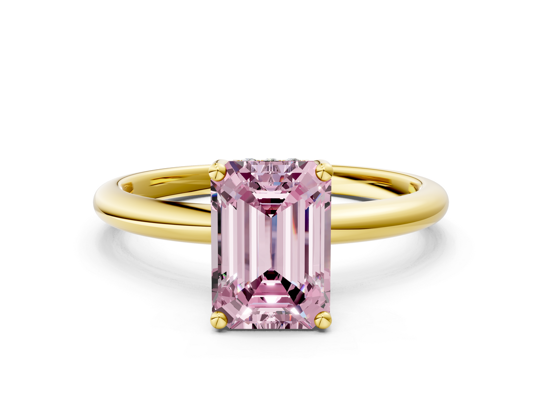 Yellow gold Fancy Pink Emerald  Cut Solitaire Engagement Ring with Four-Prong Setting and Classic Band_20