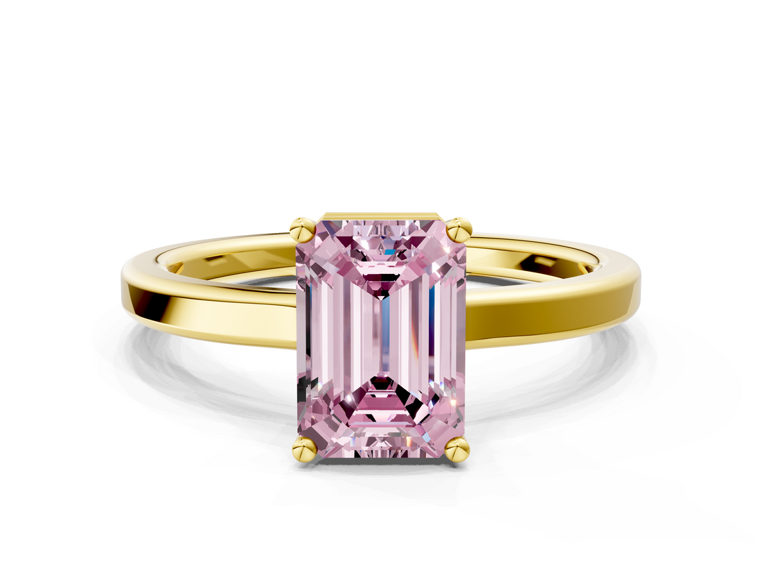 Yellow gold Fancy Pink Emerald  Cut Solitaire Engagement Ring with Four-Prong Setting on a Classic Band_14