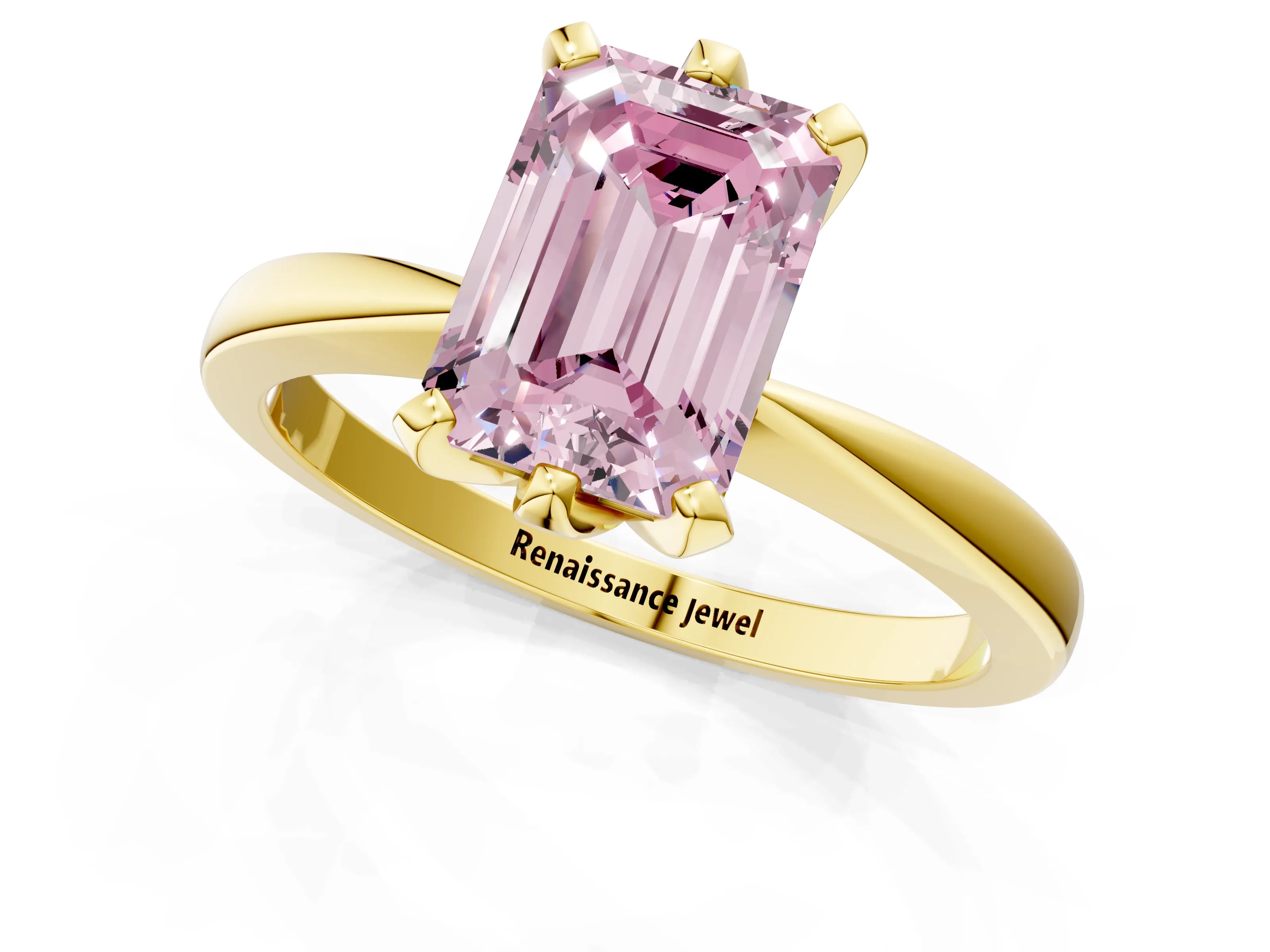 Yellow gold Fancy Pink Emerald Cut Solitaire Engagement Ring with Six-Prong Setting and Tapered Band_1