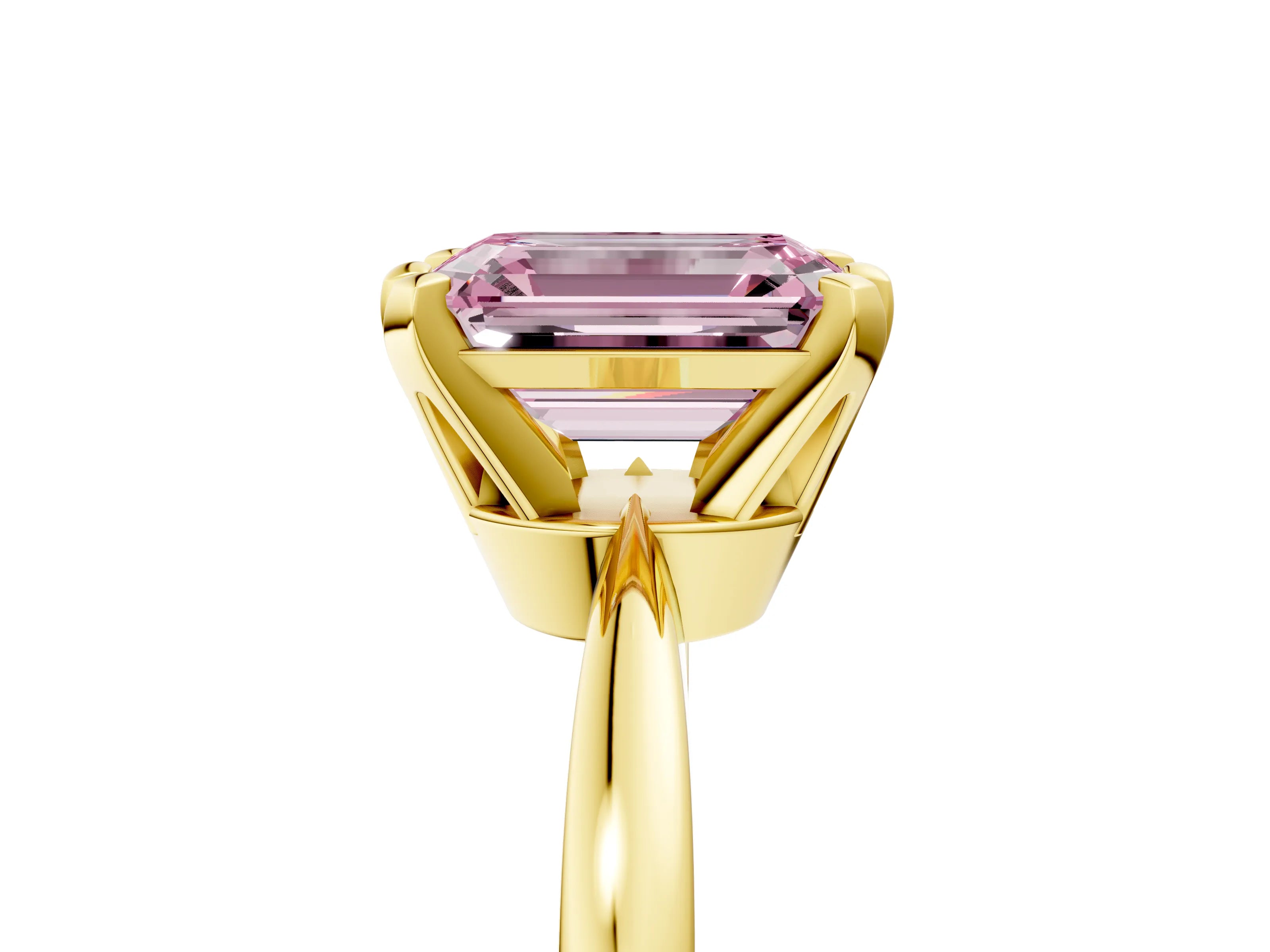Yellow gold Fancy Pink Emerald Cut Solitaire Engagement Ring with Six-Prong Setting and Tapered Band_5