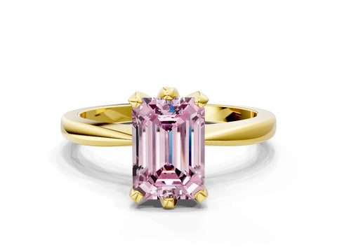 Yellow gold Fancy Pink Emerald Cut Solitaire Engagement Ring with Six-Prong Setting and Tapered Band