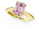 Yellow gold Fancy Pink Emerald  Cut Solitaire Engagement Ring with Tapered Band and Four-Prong Setting 1