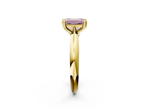 Yellow gold Fancy Pink Emerald  Cut Solitaire Engagement Ring with Tapered Band and Four-Prong Setting