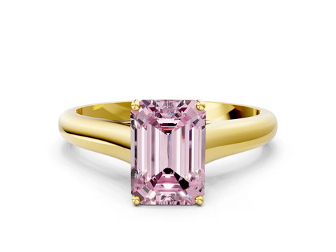 Yellow gold Fancy Pink Emerald Cut Solitaire Engagement Ring with Tapered Band and Four-Prong Setting_3