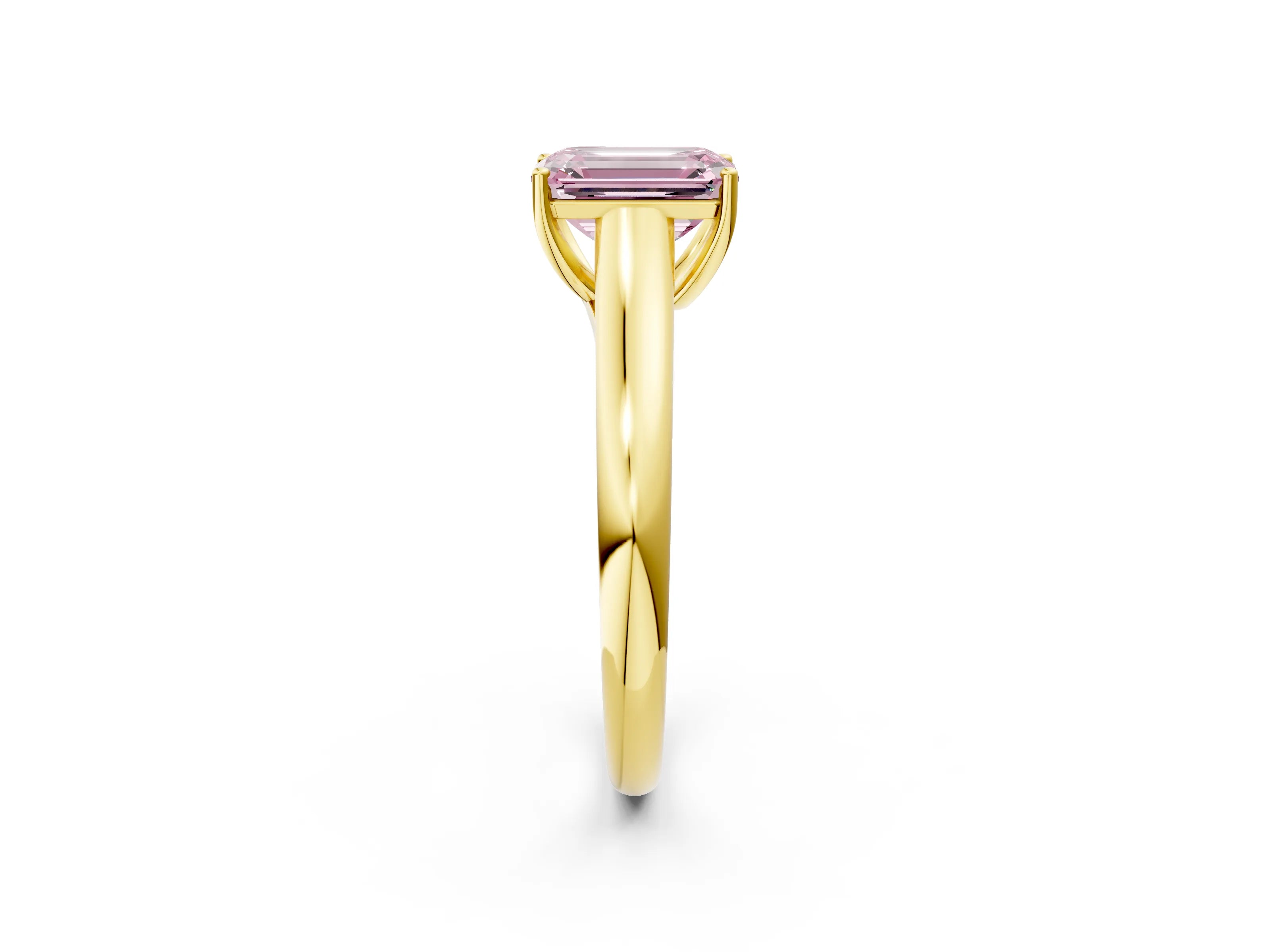 Yellow gold Fancy Pink Emerald Cut Solitaire Engagement Ring with Tapered Band and Four-Prong Setting_5