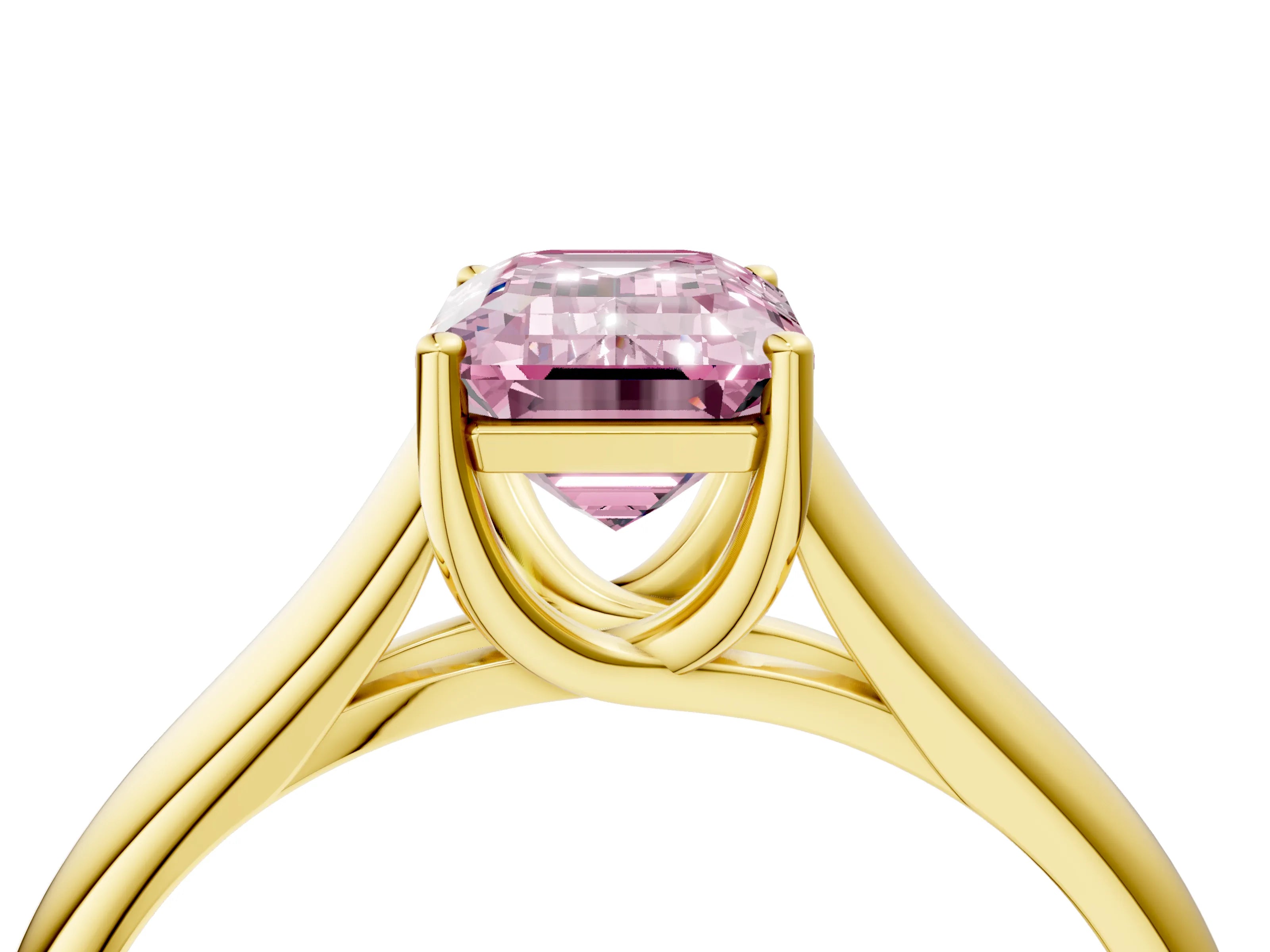 Yellow gold Fancy Pink Emerald Cut Solitaire Engagement Ring with Tapered Band and Four-Prong Setting_7