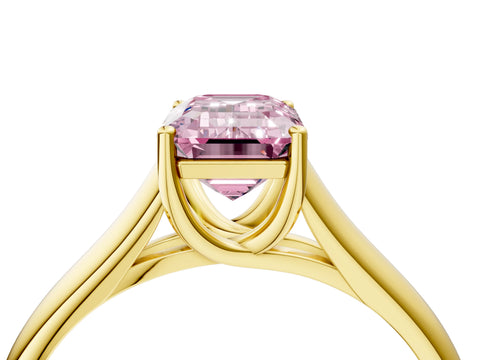 Yellow gold Fancy Pink Emerald Cut Solitaire Engagement Ring with Tapered Band and Four-Prong Setting_7