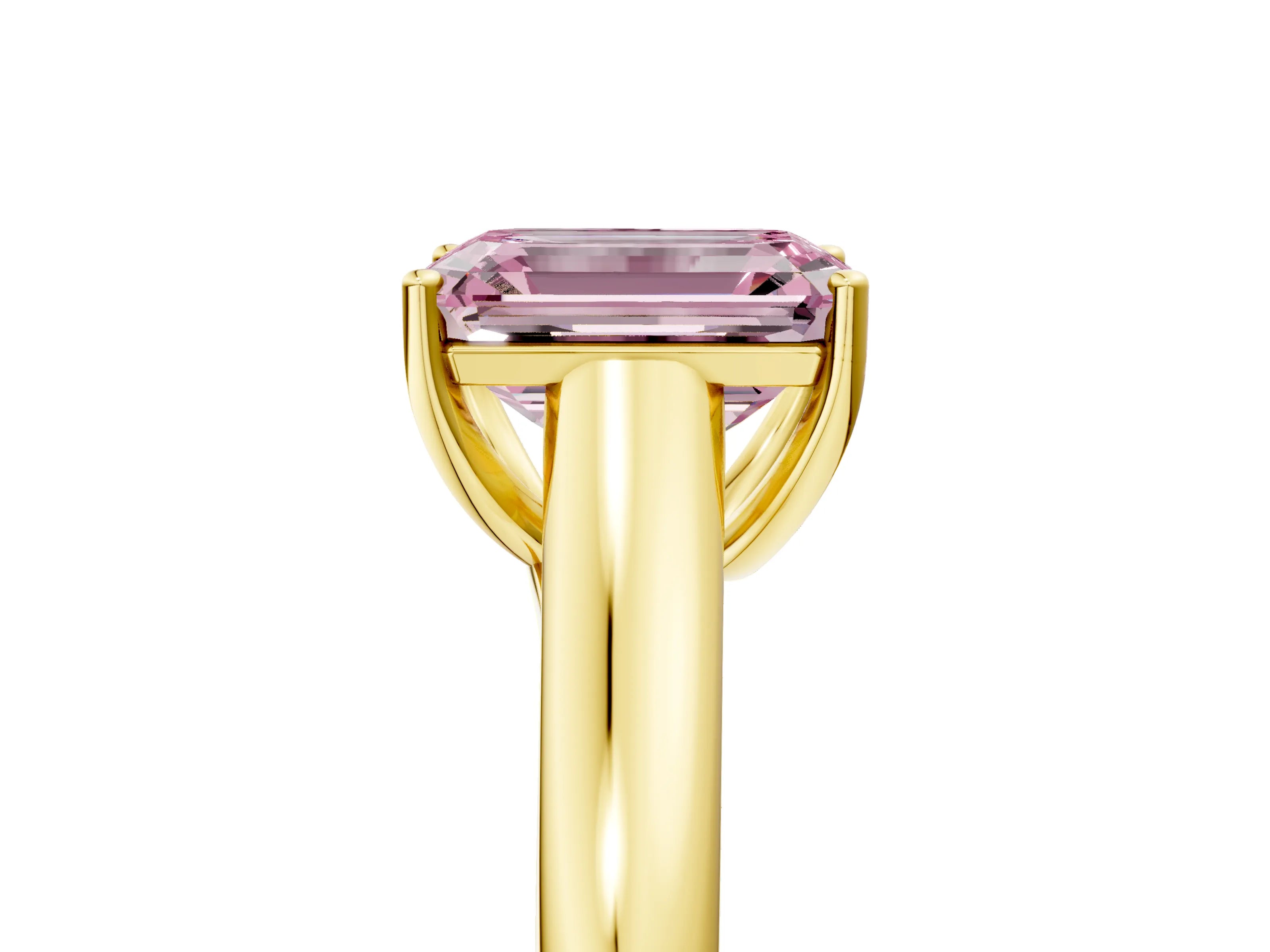 Yellow gold Fancy Pink Emerald Cut Solitaire Engagement Ring with Tapered Band and Four-Prong Setting_8